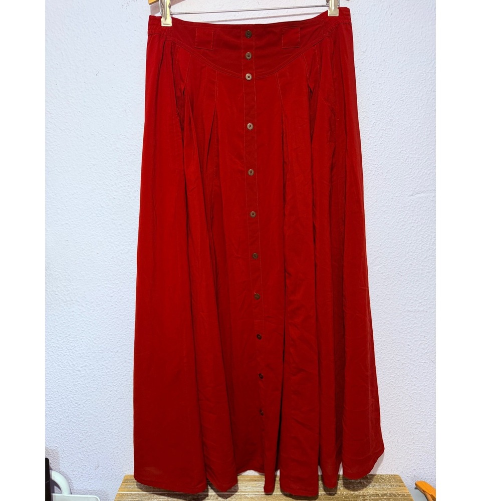 MINKPINK Maxi Skirt Womens Large Red Button Front Boho Western Cottagecore